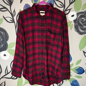 Women's American Eagle Ahh-mazingly Soft Button Up Flannel - Black/Red Plaid Lg